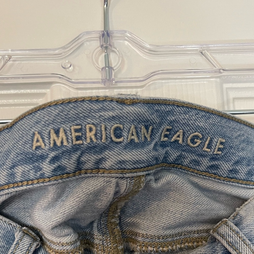AMERICAN EAGLE Blue Straight Leg Jeans with Ripped Knees Size 4 LONG - Picture 5 of 6